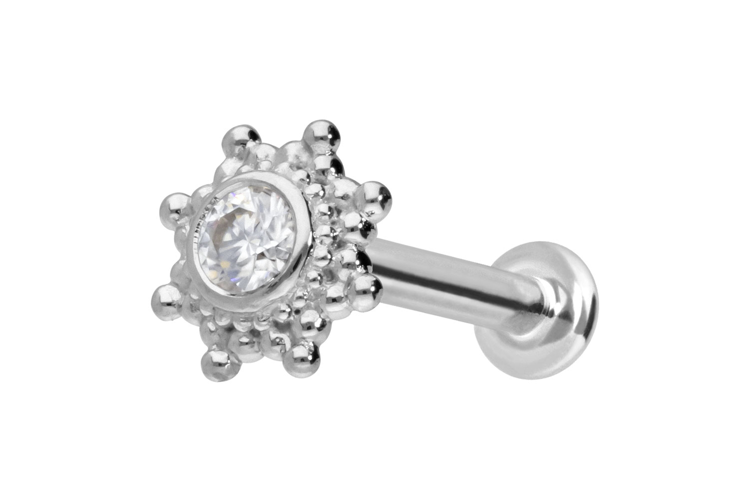 14 Karat Gold Labret Piercing mit Innengewinde MOISSANIT-SONNE